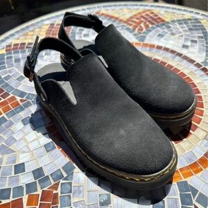Dr. Martens Black Mules with Yellow Stitching